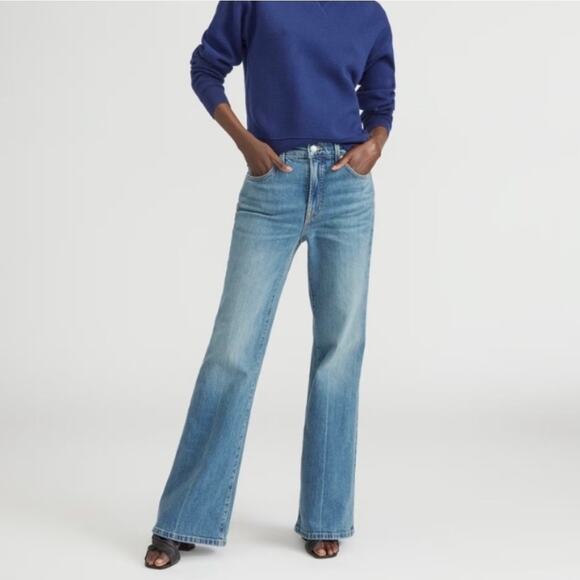 EVERLANE The High-Rise Flare Size 26 Regular Bright Indigo Blue Stretch Stretchy - Picture 1 of 16